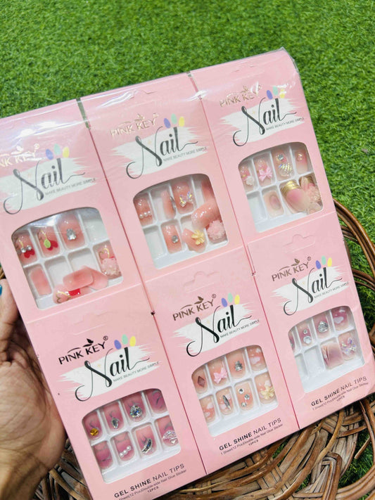 Pack Of 3 Luxury Nail Nails With Glitter & Rhinestone Design | Elegant Salon-style Press-on Nails For Parties, Weddings & Everyday Fashion